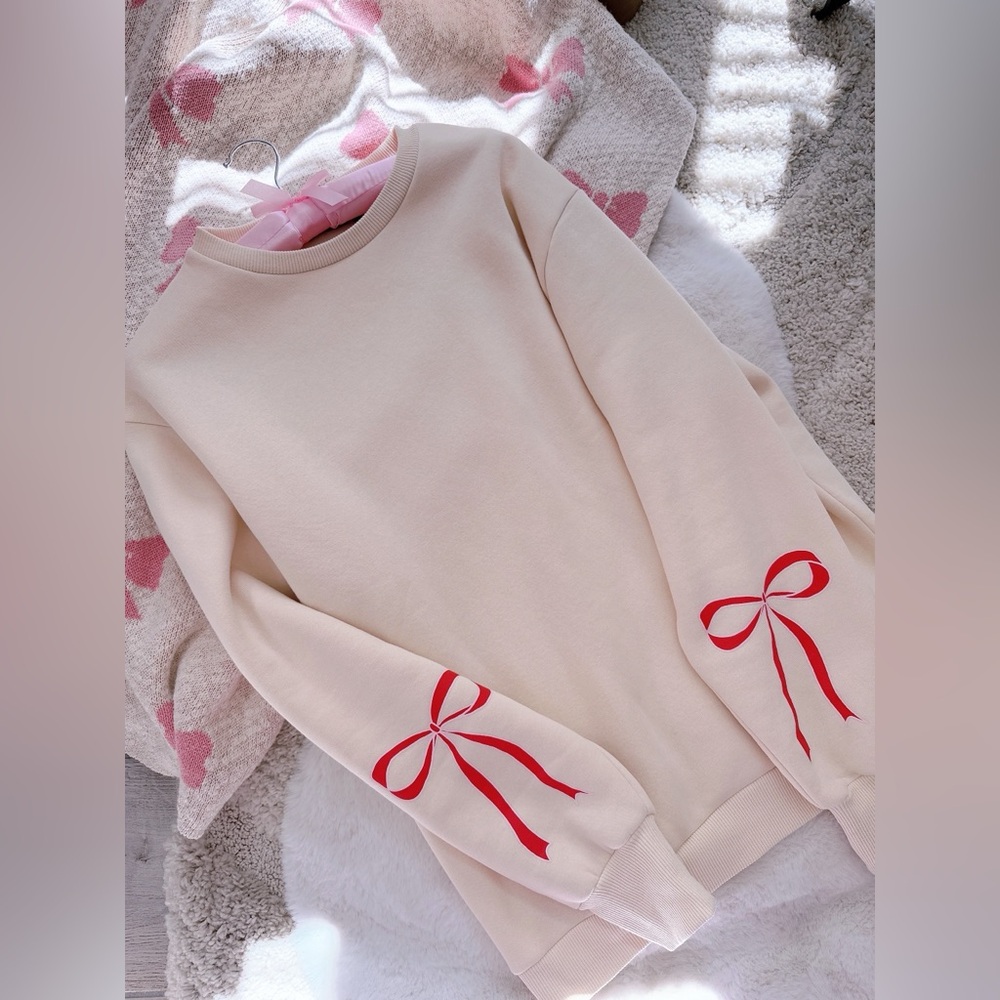 ASOS Cream Sweatshirt with Red Bows🎀